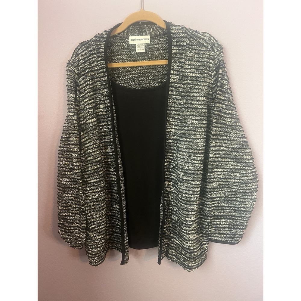 Cathy Daniels Black White Marled Mock Layer cardigan Shirt Sweater Size XL